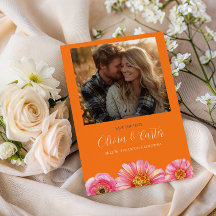 Faire-part de date de mariage photo florale orange
