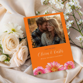Faire-part de date de mariage photo florale orange