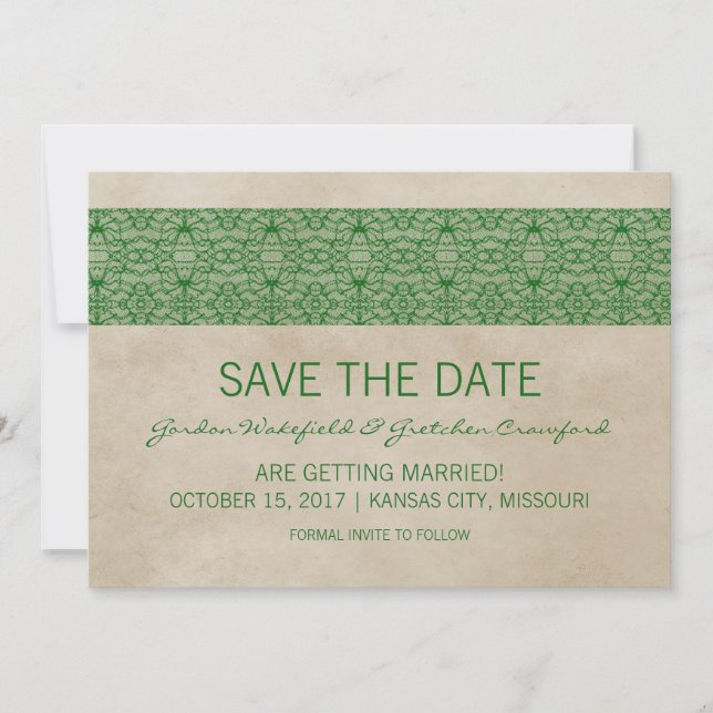 Faire-part de date de mariage Rustique Vert (Devant)