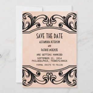 Faire-part de date de mariage vintage Peach Swirls