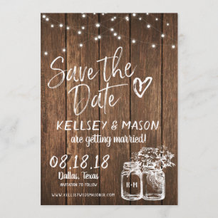 Faire-part de date de Rustic Wood avec pots Mason 
