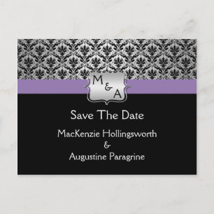 Faire-part de date limite noir violet argent monog