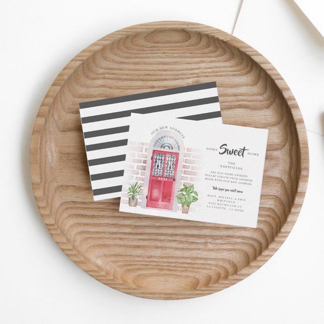 Faire-part de déplacement de nouvelle adresse (Chic Red Door Watercolor Change of Address Moving Announcement)