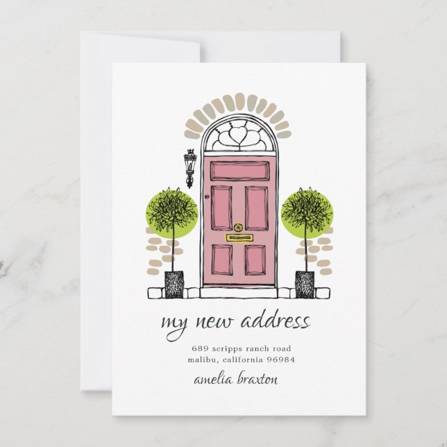 Faire-part de déplacement de porte rose (Devant)