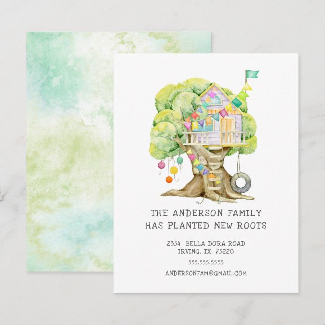 Faire-part de déplacement Treehouse (Devant / Derrière)