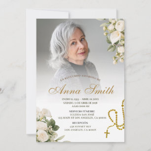 Faire-part de deuil minimaliste Rose et Lys blanc