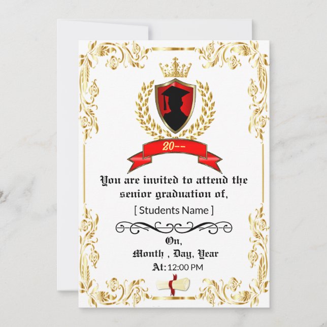 Faire-part de diplôme Cadre Or Blanc (Devant)