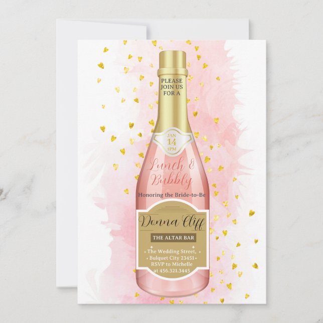 Faire-part de douche avec aquarelle rose champagne (Devant)
