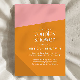 Faire-part de douche de couples rose orange géomét