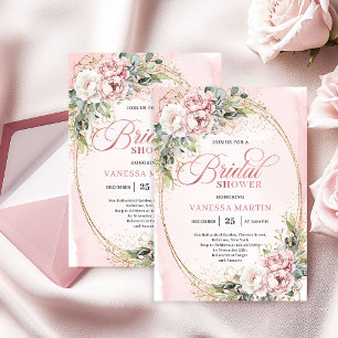 Faire-part de douche de mariée florale rose en pou