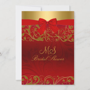 Faire-part de douche de mariée rouge et or avec sp