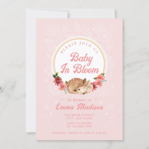 Faire-part de douche rose Bébé en fleurs Cerf de l