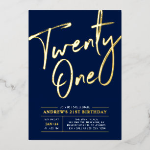 Faire-part de fête d'anniversaire 21 ans Navy blue