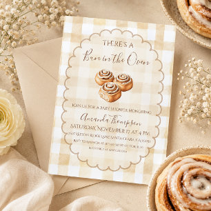 Faire-Part de Fête de Bébé Gingham Beige 'Bun in t