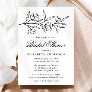 Faire-part de Fête de Mariage Floral Esquisse Noir
