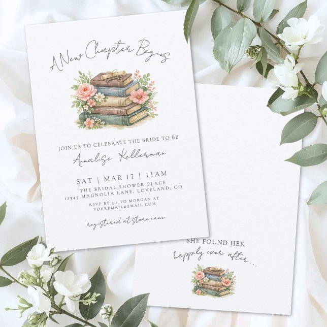 Faire-part de Fête de Mariage Floral Nouveau Chapi (Book New Chapter Floral Bridal Shower Invitation)