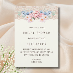 Faire-part de Fête de Mariage Floral Rose Ivoire V