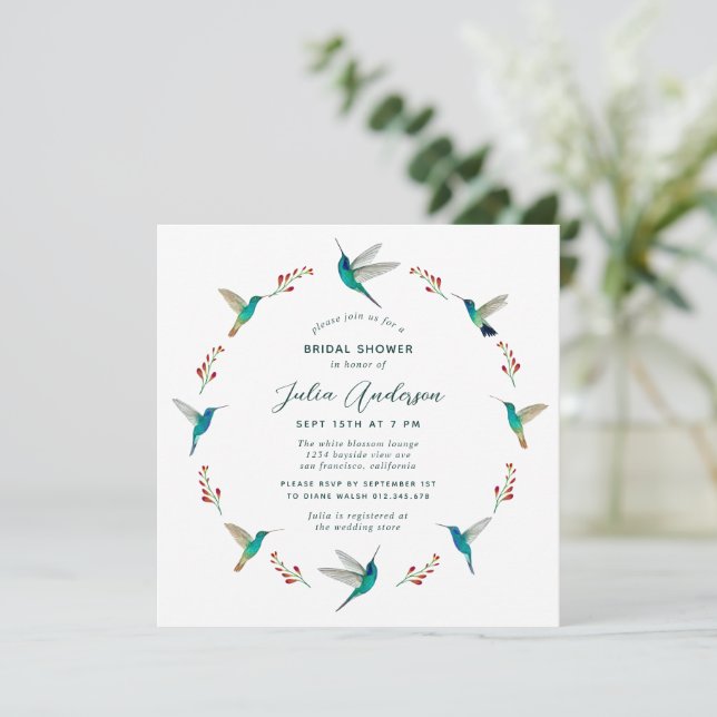 Faire-part de Fête des mariées de colibri (Debout devant)