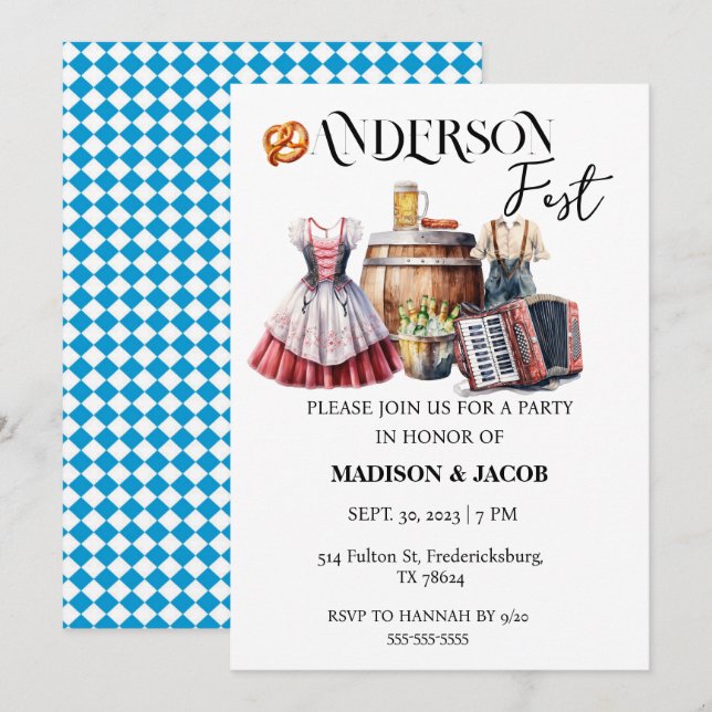 Faire-part de fête prénuptiale mixte sur le thème  (Devant / Derrière)