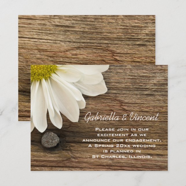 Faire-part de Fiançailles blanc de marguerite et d (Devant / Derrière)