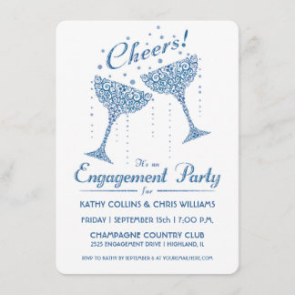 Faire-part de fiançailles Champagne Cheer Bleu