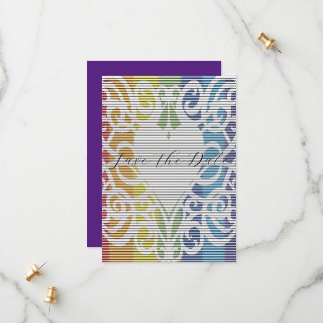 faire-part de fiançailles coeur dentelle arc-en-ci (Devant/Arrière en situation)