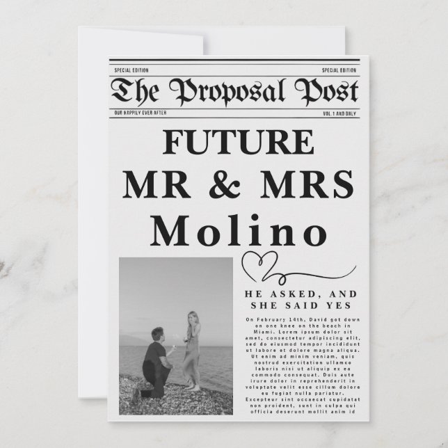 Faire-part de fiançailles dans un journal Templ In (Devant)