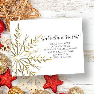 Faire-part de Fiançailles d'hiver Gold Snowflake