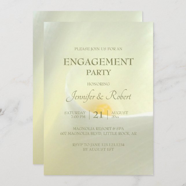 Faire-part de fiançailles élégant au lys calla bla (Devant / Derrière)