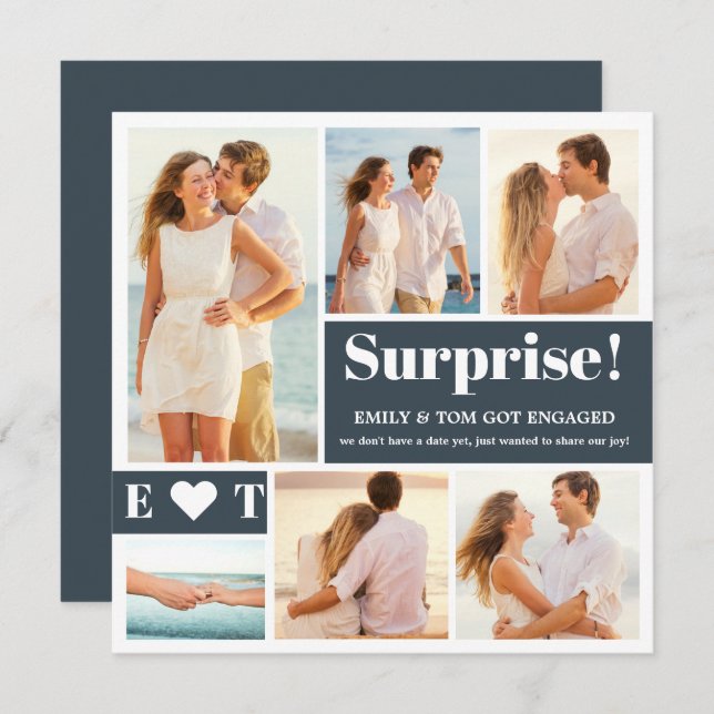 Faire-part de fiançailles gris foncé 6 photos (Devant / Derrière)