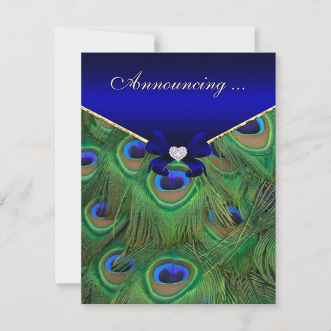 Faire-part de fiançailles Paon Bleu Royal (Devant)