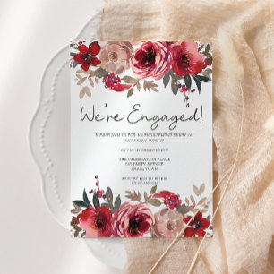 Faire-part de fiançailles Roses Florales Rouge Ros