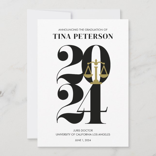 faire-part de fin d'études de droit 2024 (Devant)