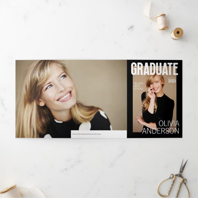 Faire-part de fin d'études du magazine tendance (Extérieur)