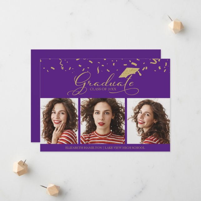 Faire-part de fin d'études secondaires 3 Cartes ph (Devant/Arrière en situation)