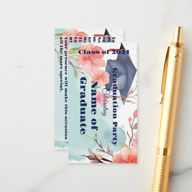 Faire-part de graduation aquarelle (Devant/Arrière en situation)