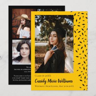 Faire-part de graduation Black Gold Confetti