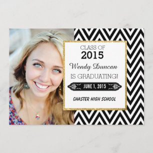 Faire-part de graduation Chevron noir et blanc