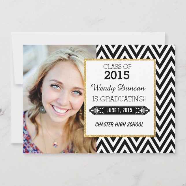 Faire-part de graduation Chevron noir et blanc (Devant)