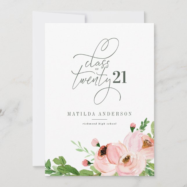 Faire-part de graduation de l'aquarelle florale (Devant)