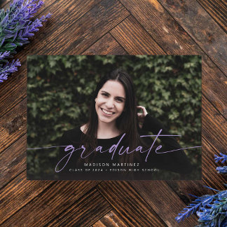 Faire-part de graduation de script de purple