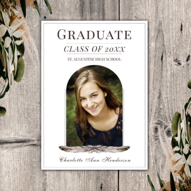 Faire-part de graduation du cadre de plume de Boho (Boho Feather Frame Graduation Announcement)