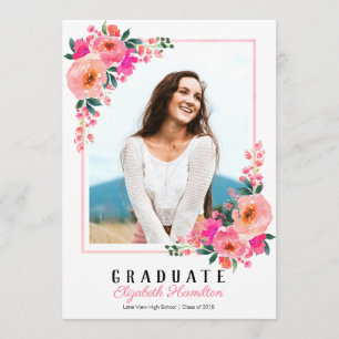 Faire-part de graduation du cadre floral rose