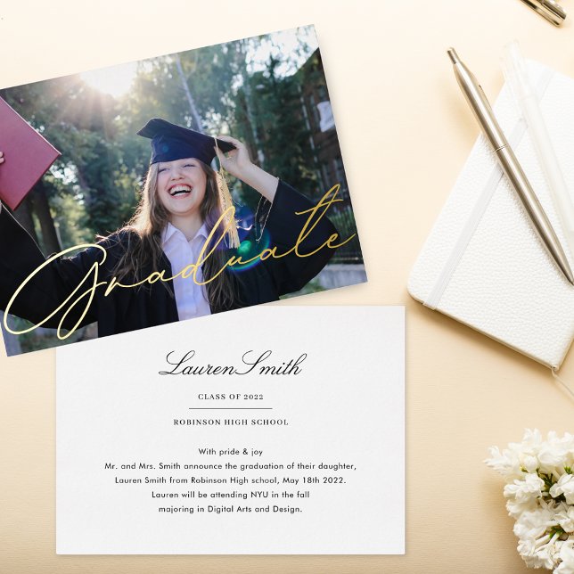 Faire-part de graduation en calligraphie or modern (Créateur téléchargé)