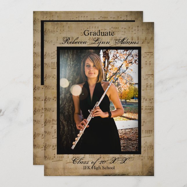 Faire-part de graduation en musique de feuille ave (Devant / Derrière)