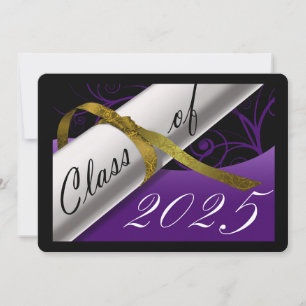 Faire-part de graduation en violet et en or
