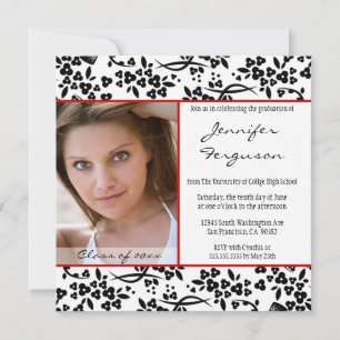 Faire-part de graduation florale rouge noir