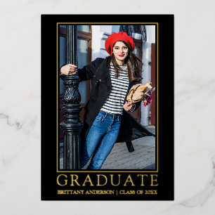 Faire-part de graduation moderne Black Gold Foil