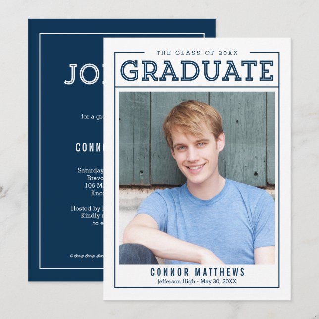 Faire-part de graduation moderne Invitation (Devant / Derrière)