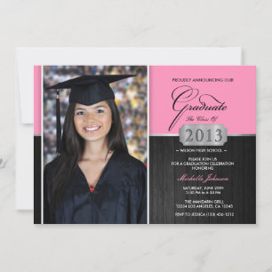 Faire-part de graduation moderne rose et noir
